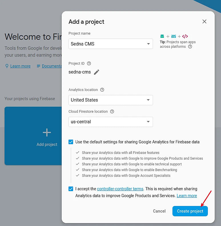  Firebase console